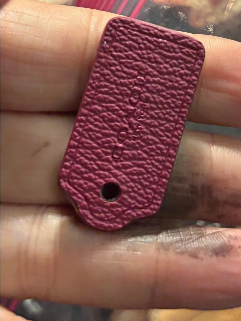Leather coach Tag Accessory - small burgendy
